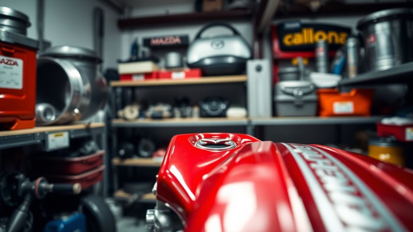 Mazda car parts in a Newcastle garage.