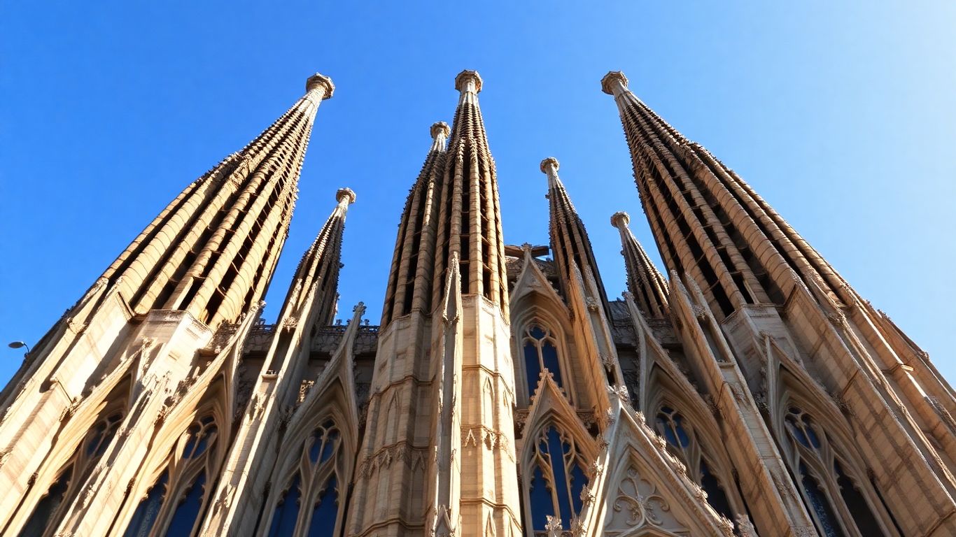 La Sagrada Familia basilica exterior with intricate spires.