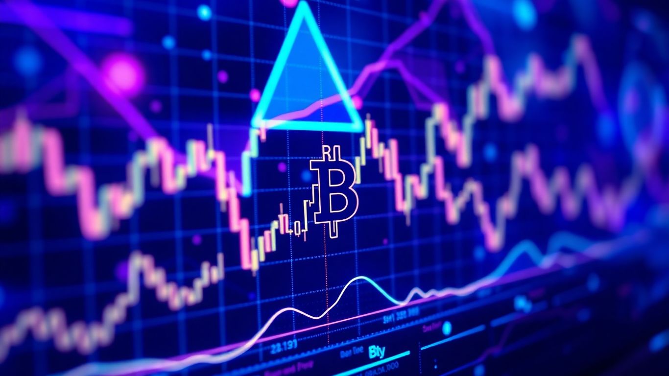 Digital cryptocurrency chart with abstract shapes.