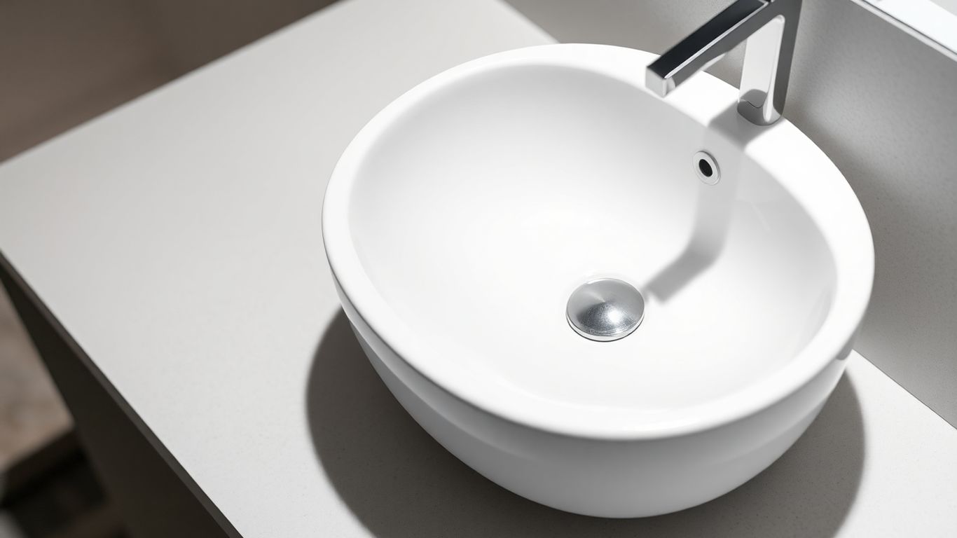Small ceramic wash basin with modern, minimalist design.