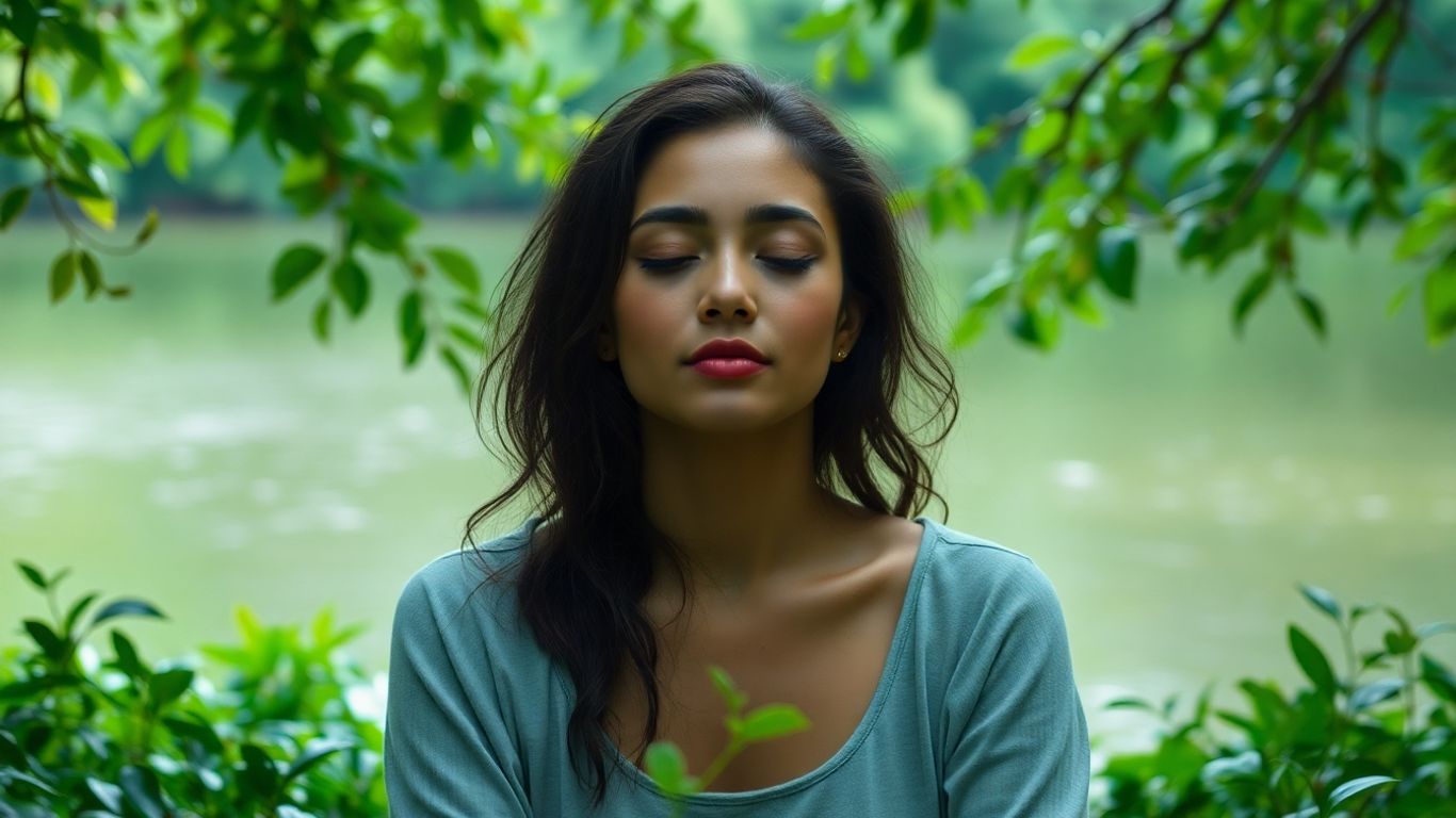 Person meditating peacefully outdoors