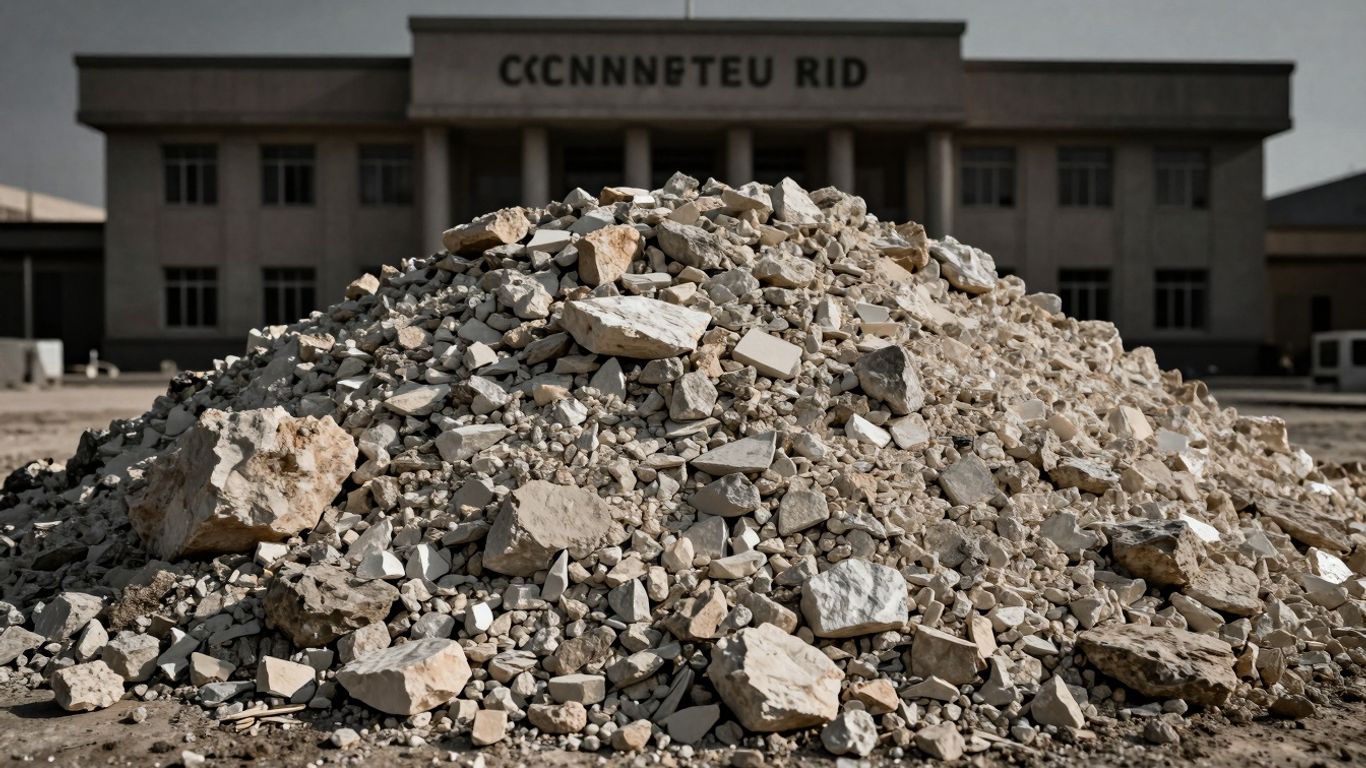 Lithium ore pile with imposing building background.