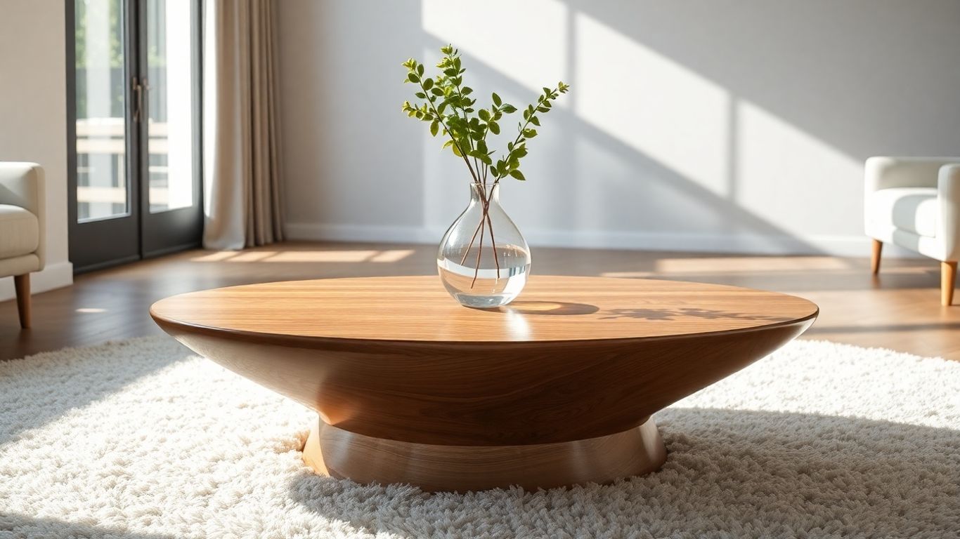 Oval coffee table in a modern living room.