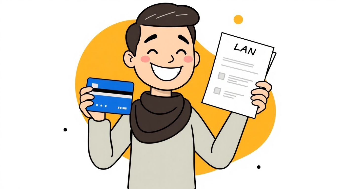 Person holding credit card and loan document