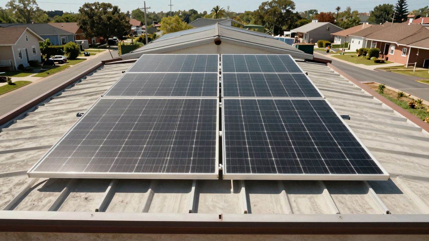Michigan Solar Panels On A Sunny Rooftop.