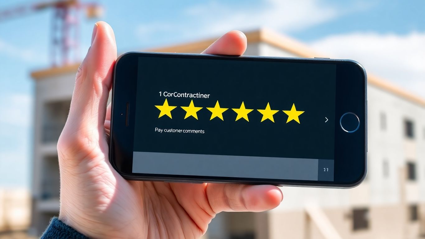Contractor showing positive online reviews on phone