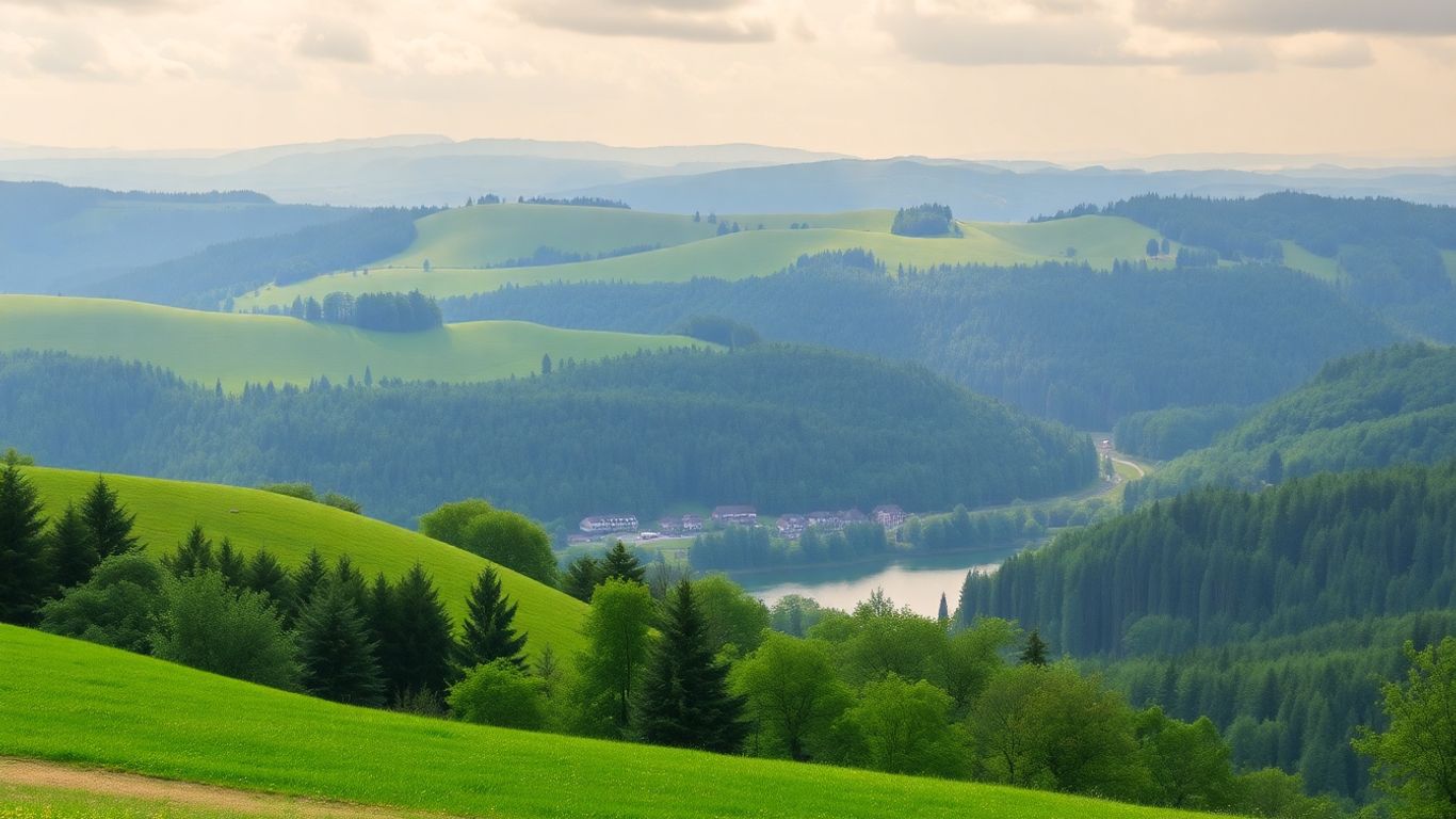 Grünwettersbach mit grünen Hügeln und Wäldern