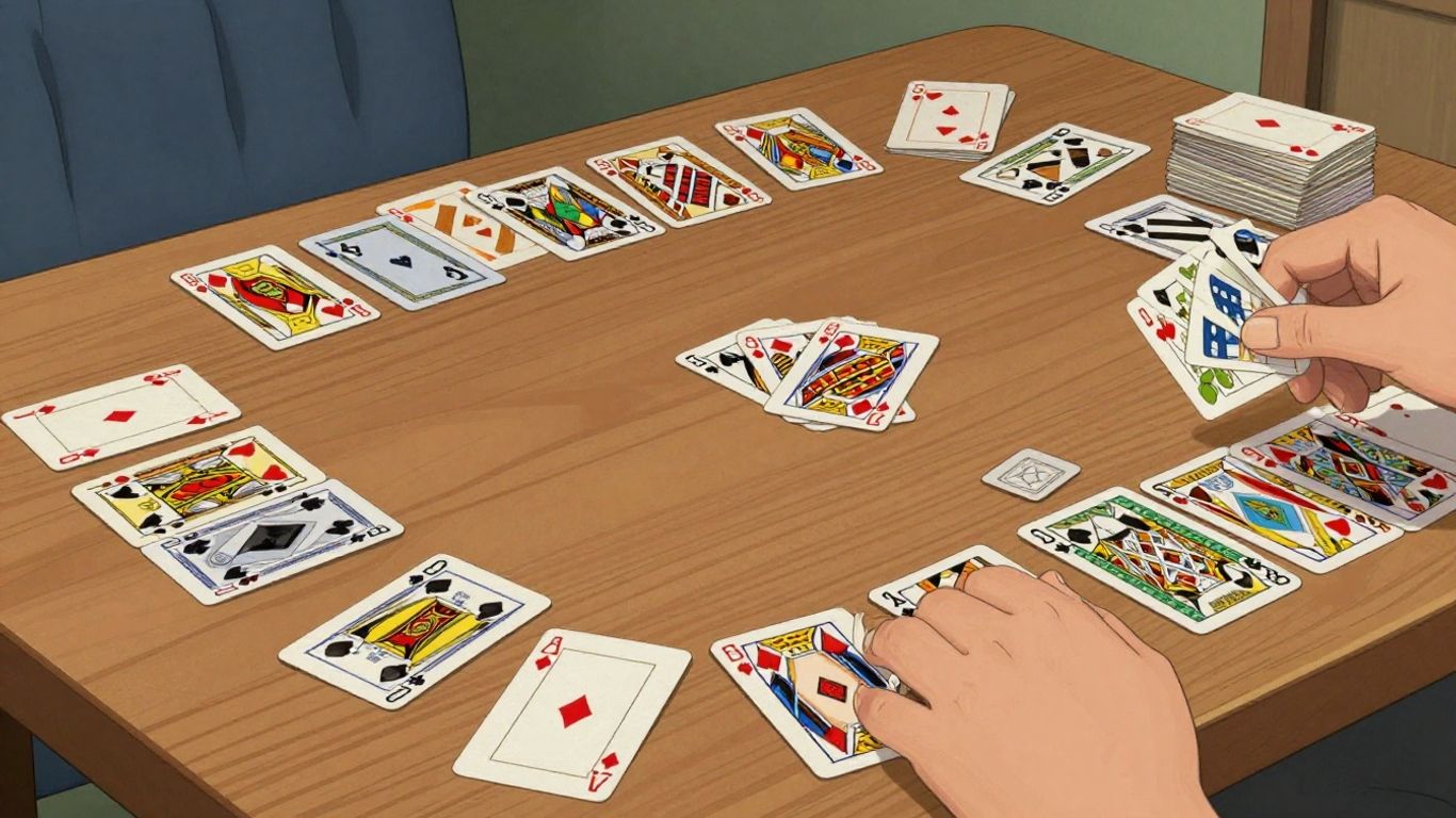 Classic Solitaire game with cards fanned out.
