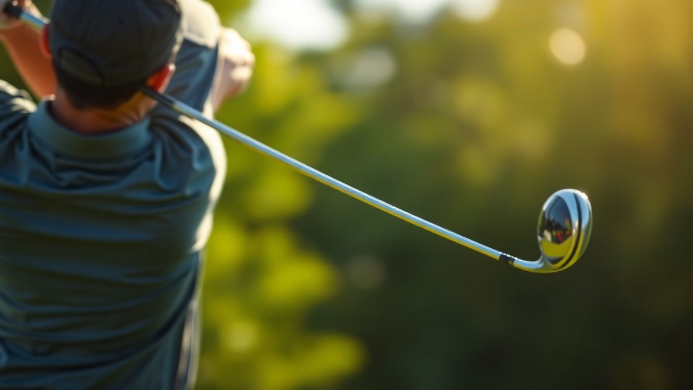 Golfer swinging club with blurred motion