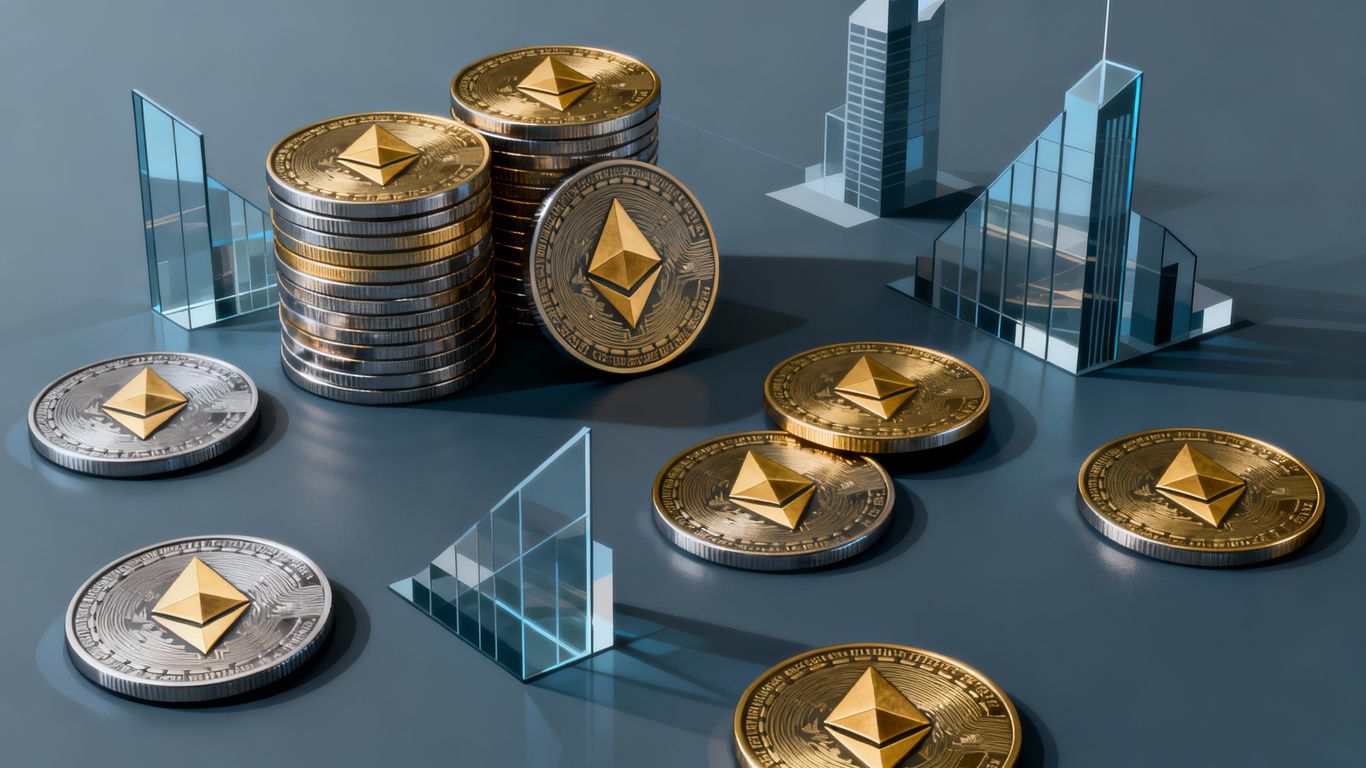 Ethereum coins being acquired during a market dip.