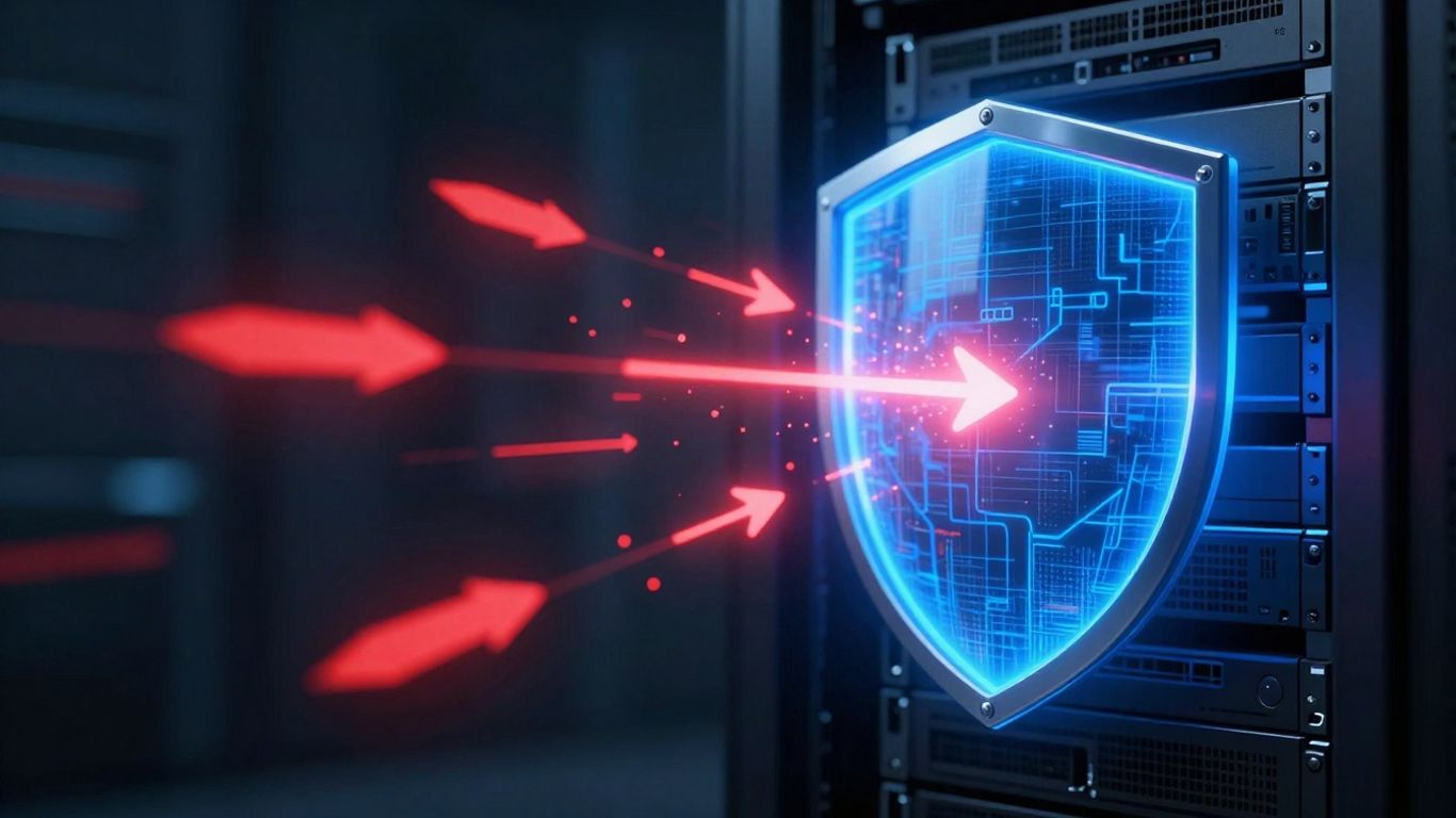 Digital shield blocking incoming cyber threats.