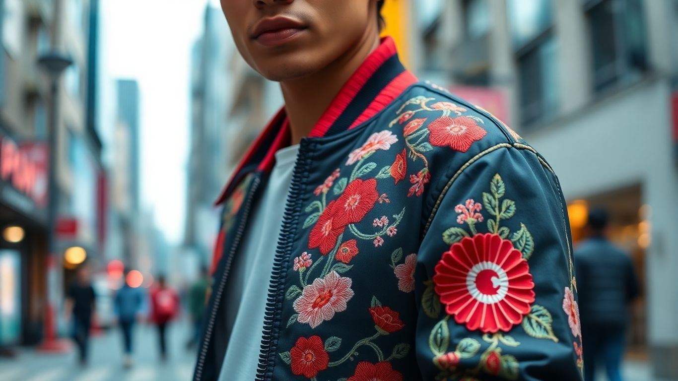 Man wearing a detailed Japan bomber jacket.