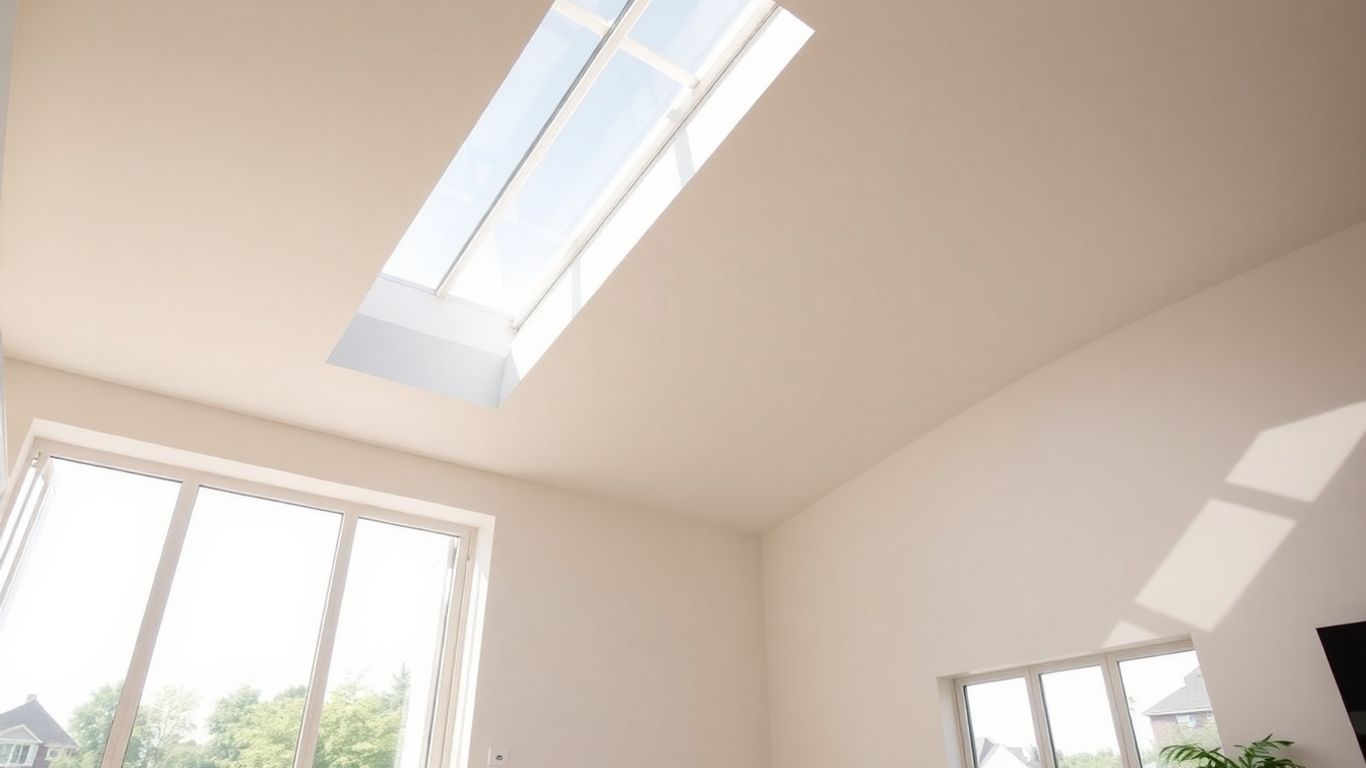 Bright room with a modern skylight letting in natural light.