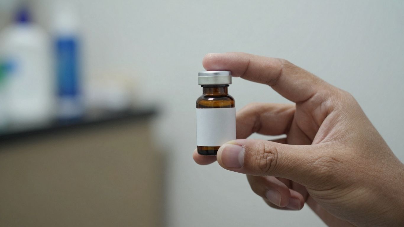 Oral testosterone medication bottle held in hand.