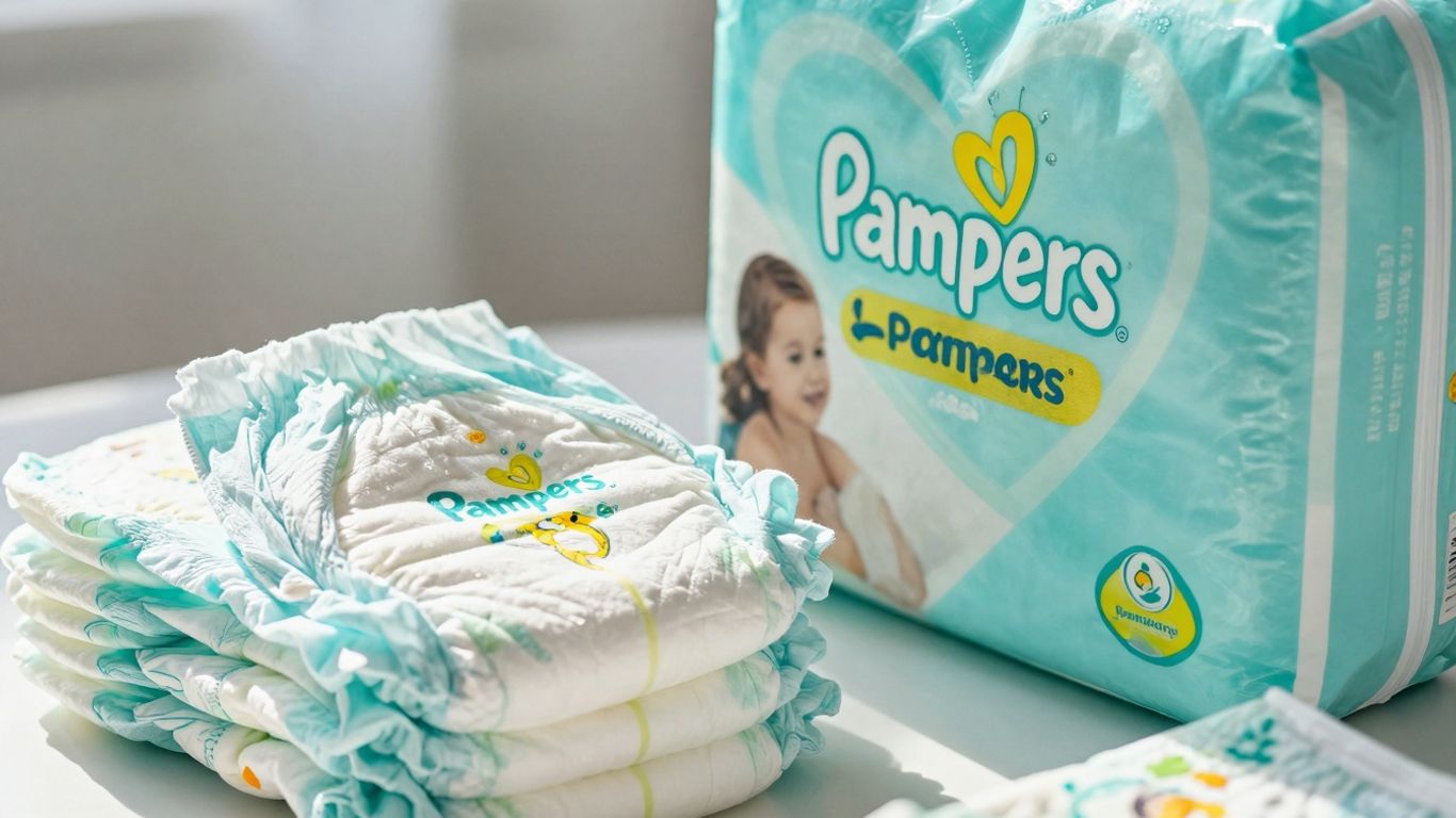Pampers diaper packages with promotional details.