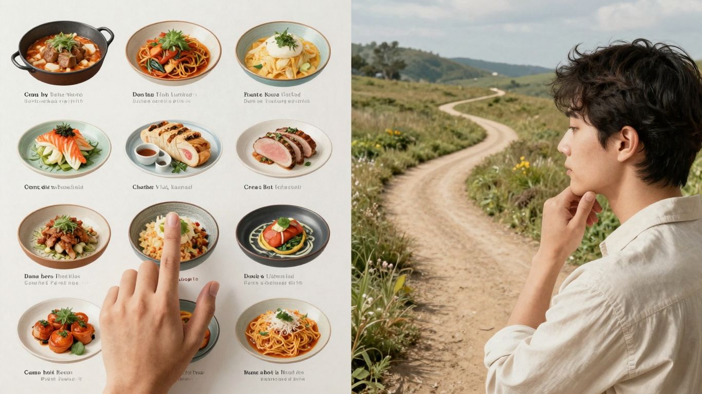 Person choosing between career paths with options.