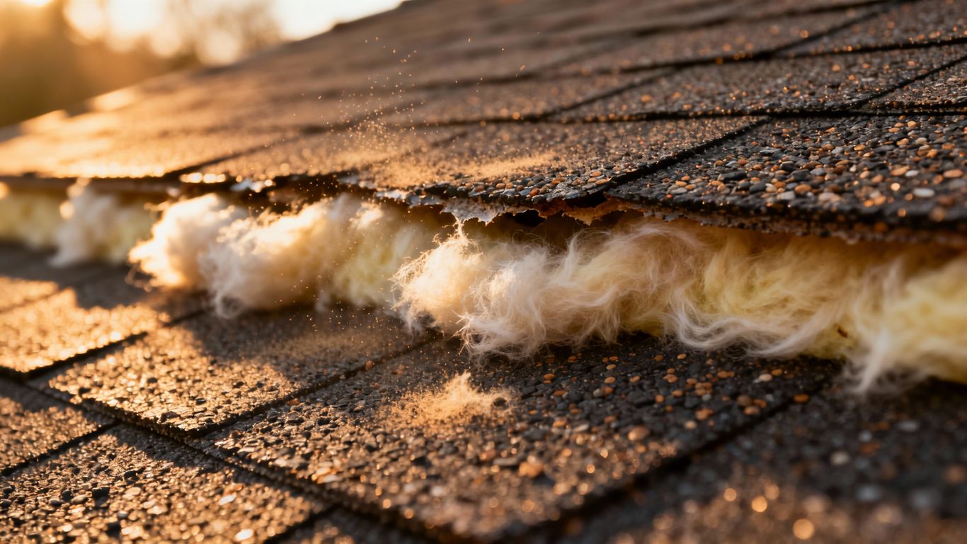 House roof insulation layers close-up.