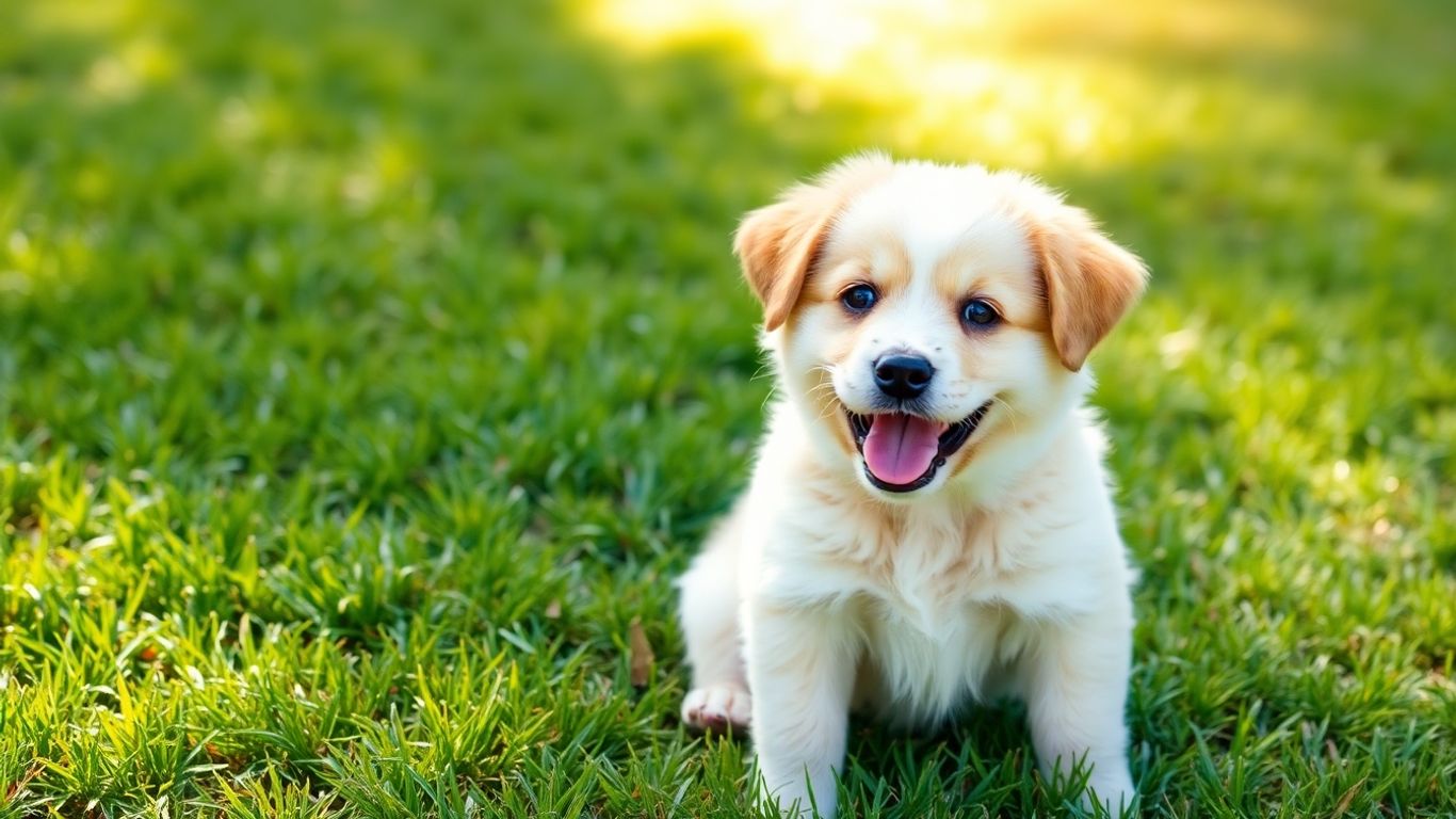 Happy puppy sitting on grass, ready for training.