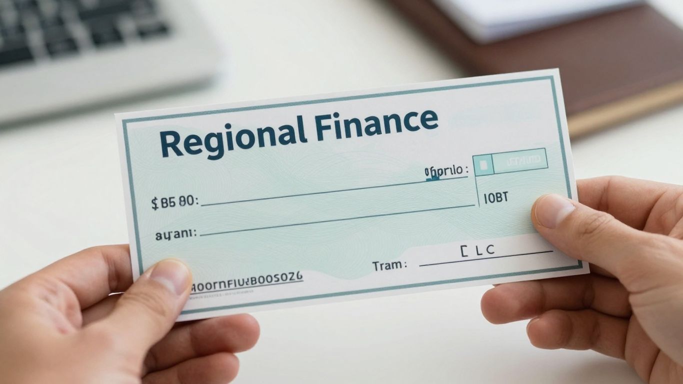 Hand holding a check from Regional Finance.