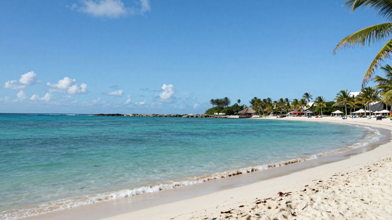 Beach scene in Grand Bahama, Bahamas with turquoise water.