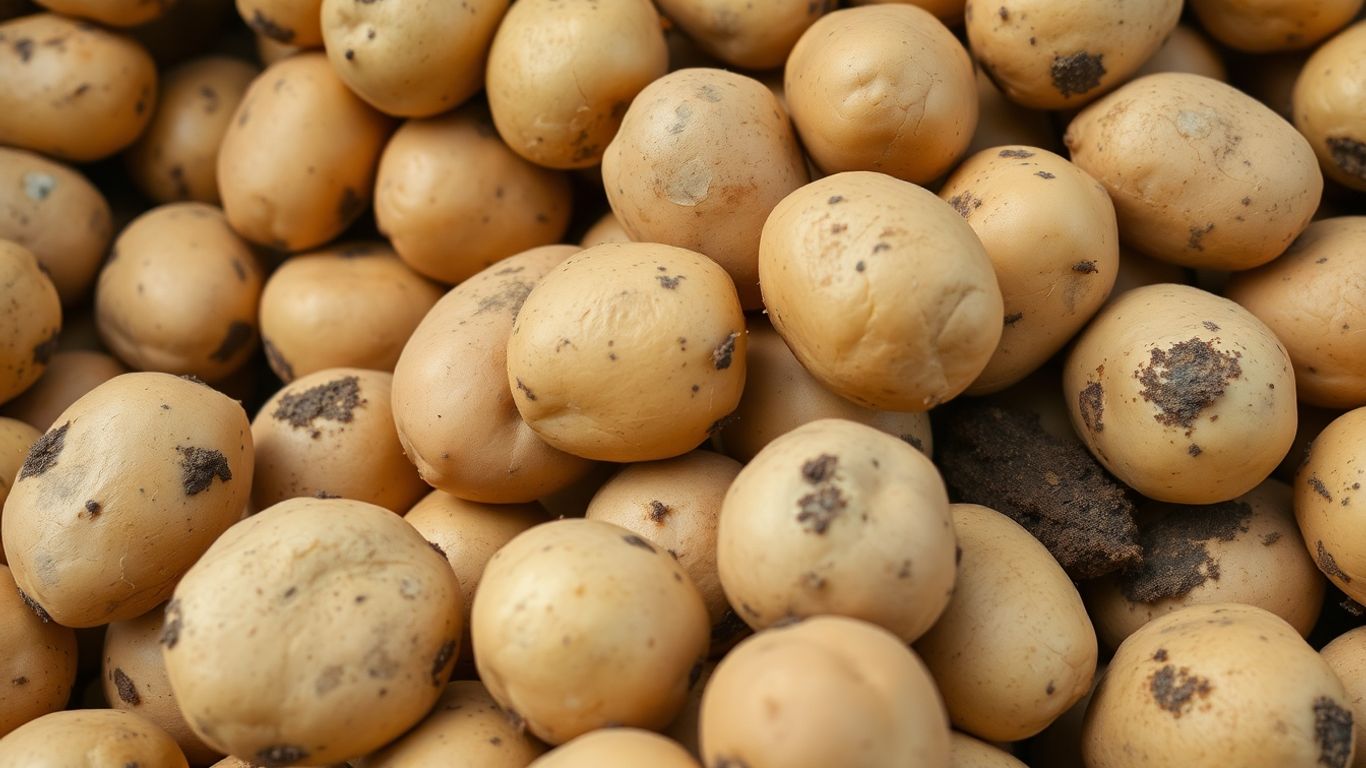 Biologische aardappelen in een stapel