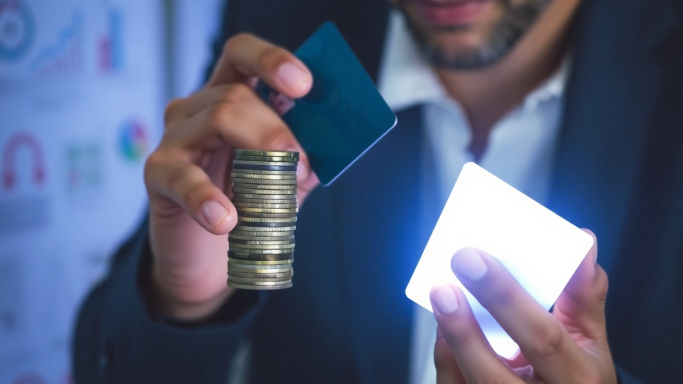 Persona revisando dinero y tarjeta de crédito.