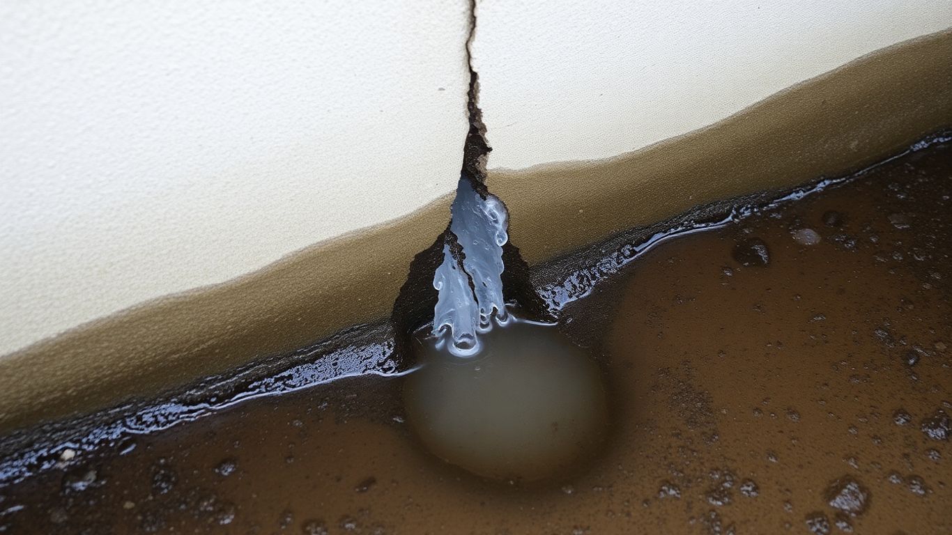 Cracked foundation wall with water seeping through.