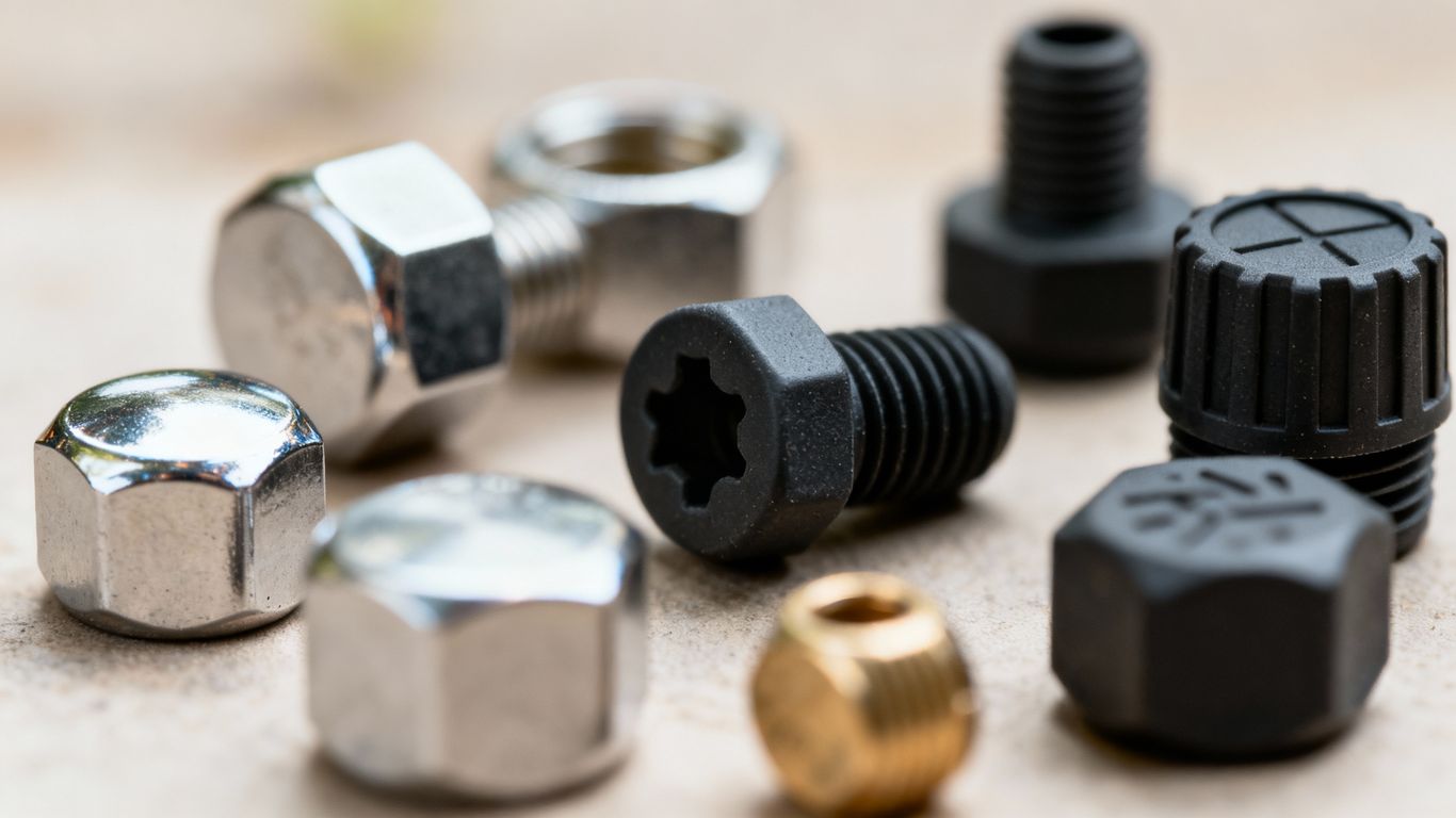 Tire valve caps of various sizes and materials.