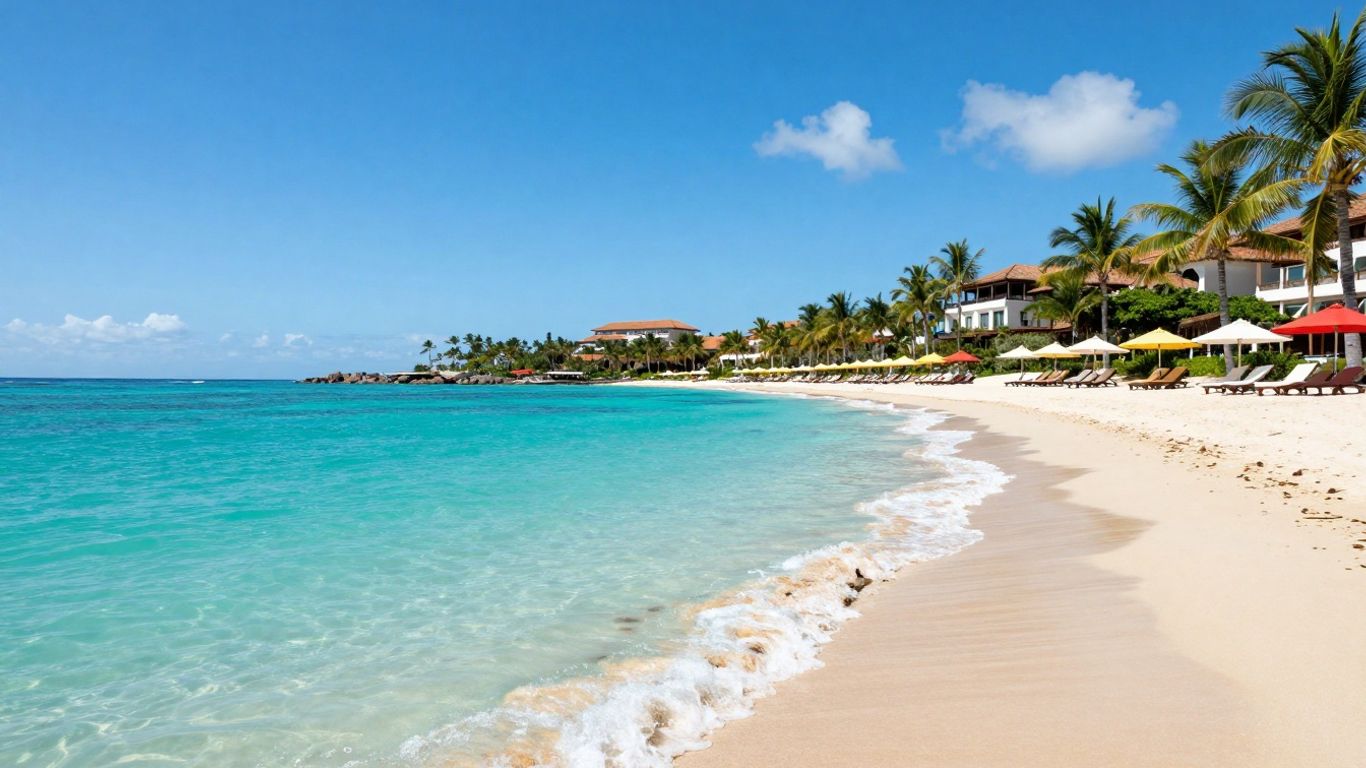 Beach with turquoise water and palm trees