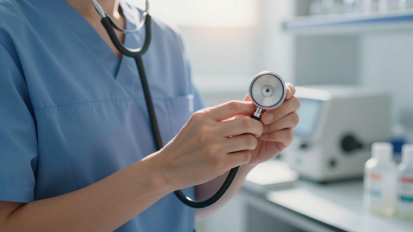 Medical professional with stethoscope, bright future.