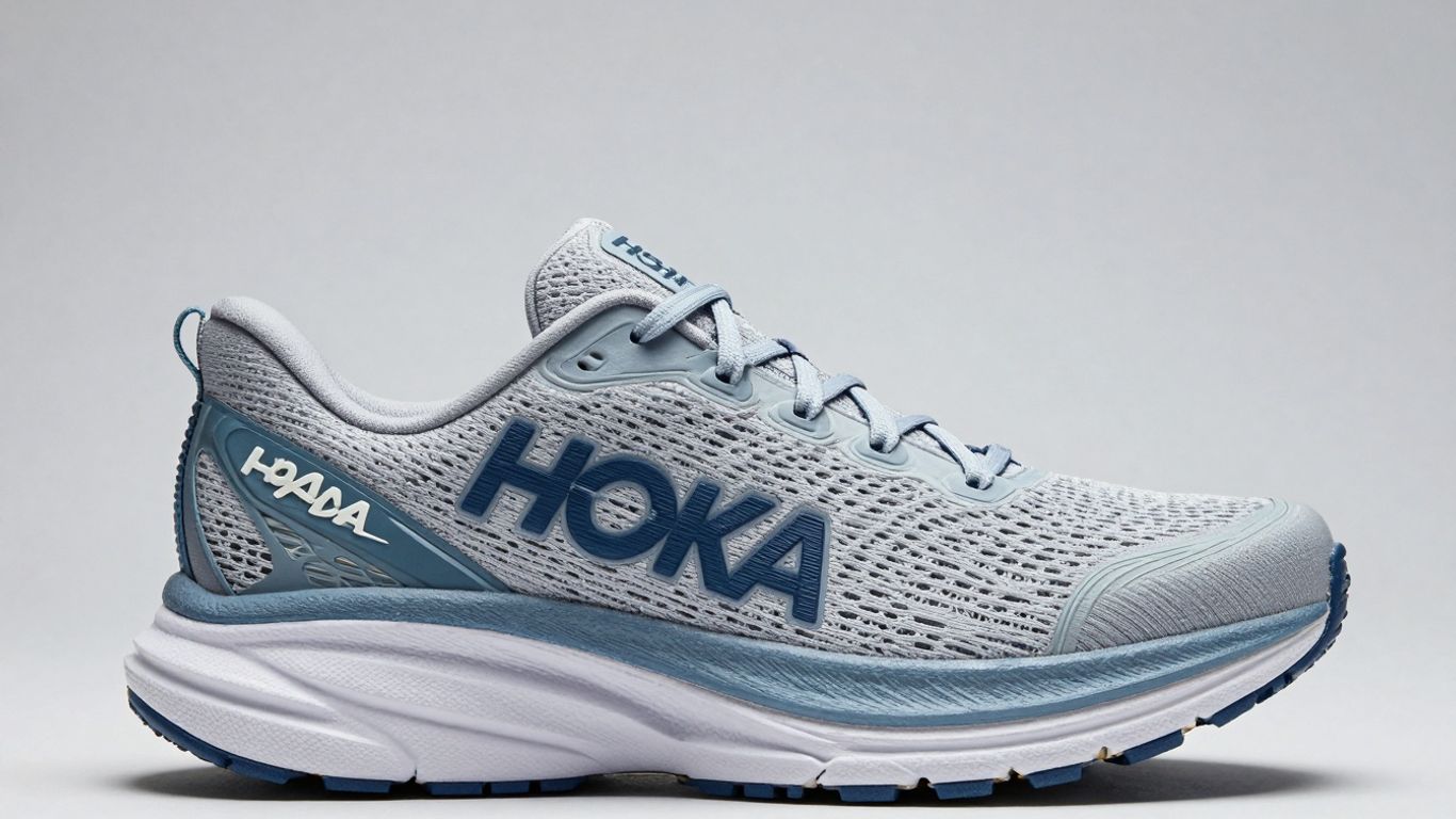 Hoka One One Bondi 9 running shoe side view.