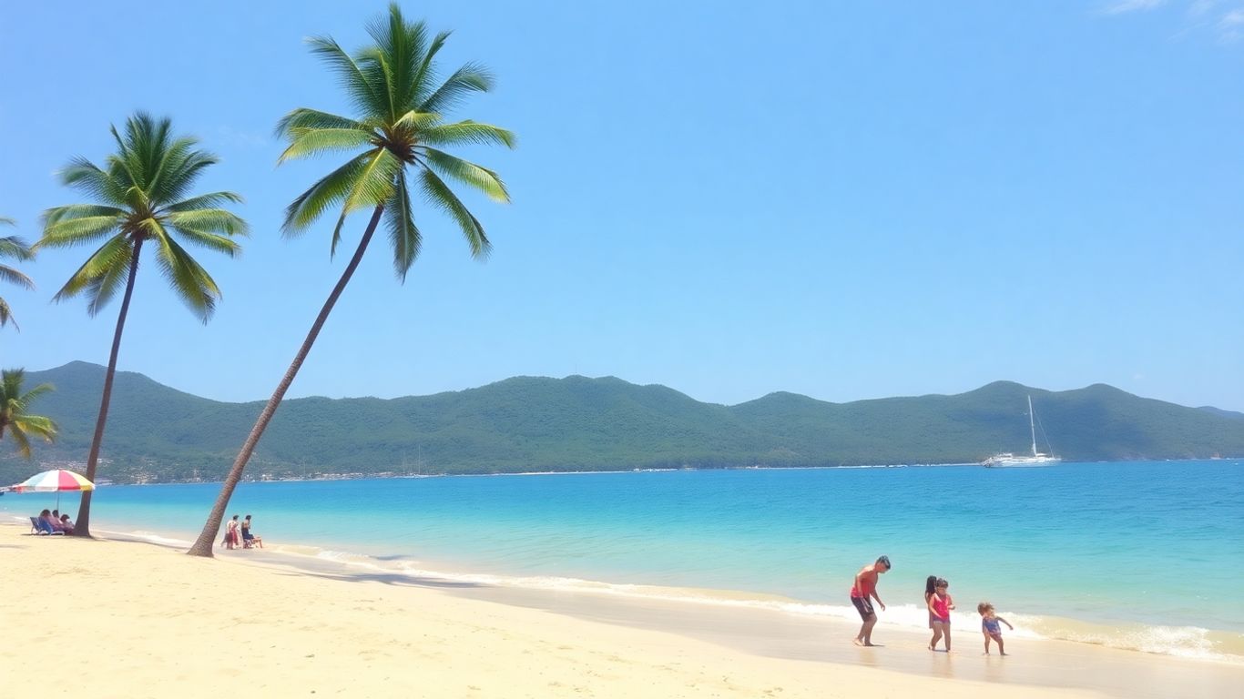 Family enjoying a sunny beach in Phuket.