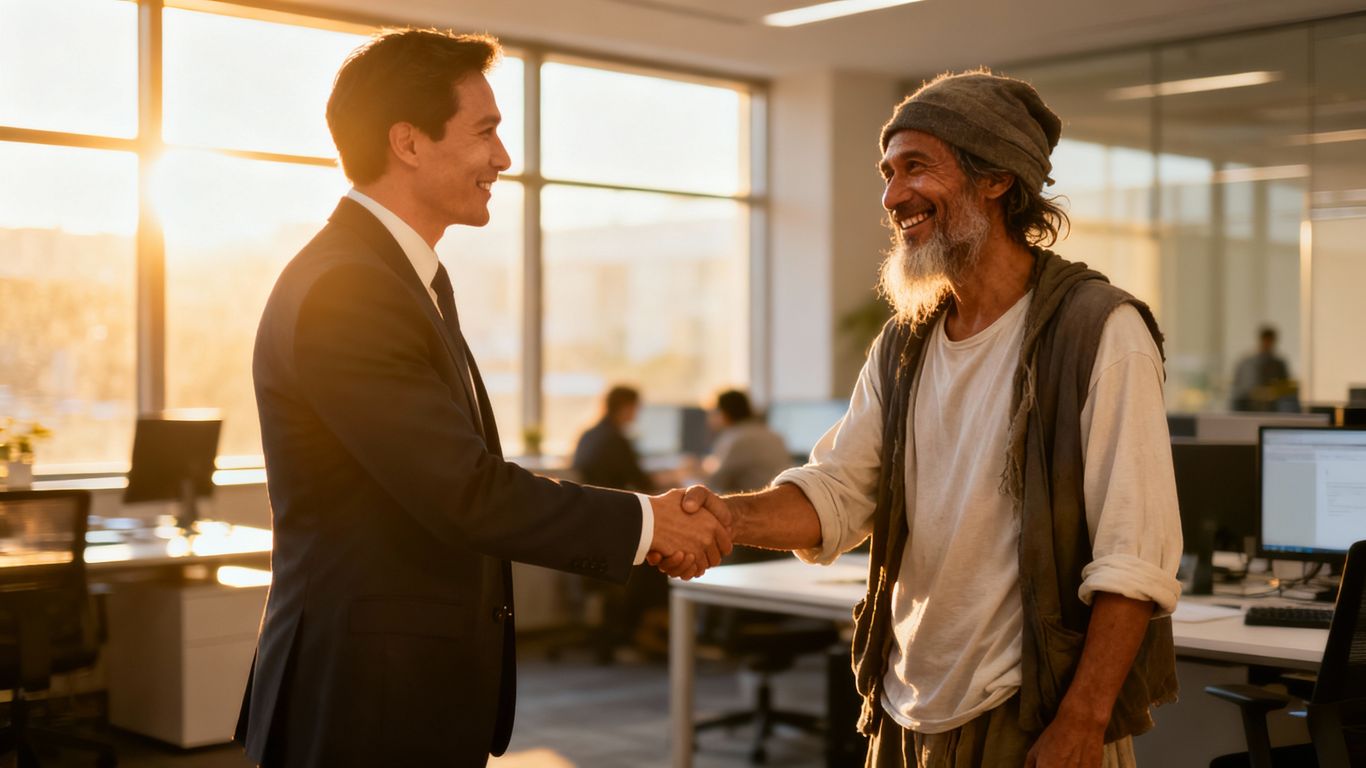 Person shaking hands with employer, looking hopeful.