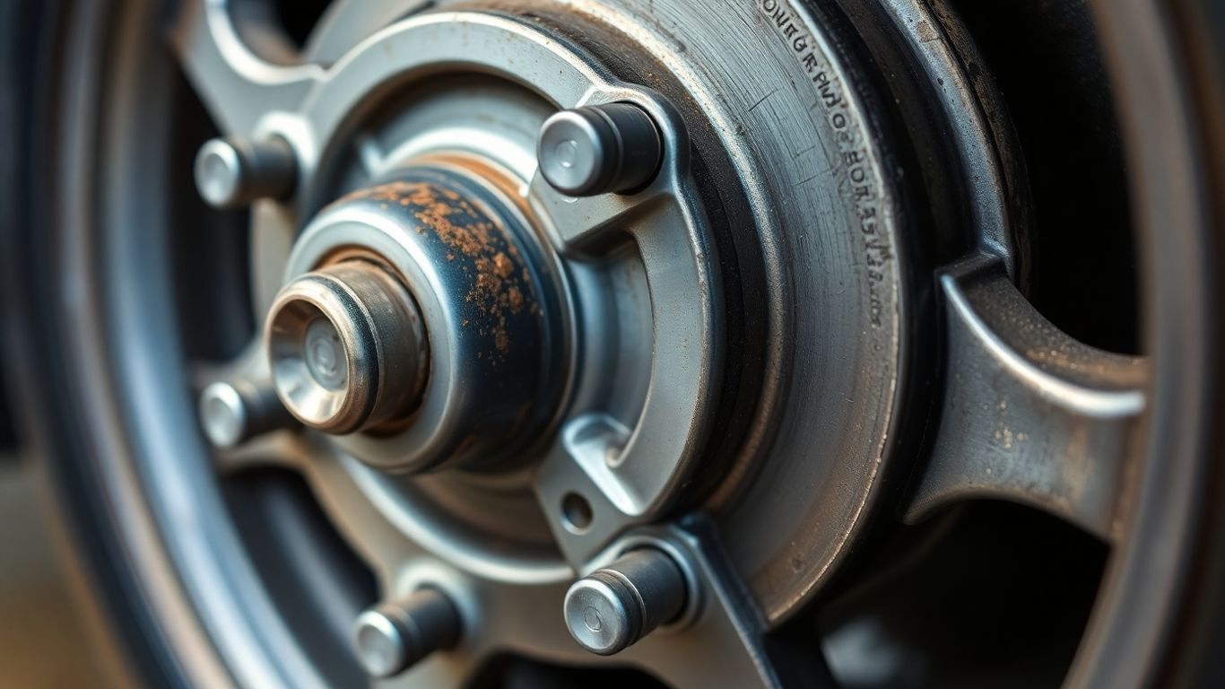 Close-up of a car wheel hub assembly.