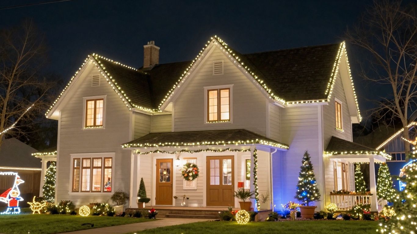 Professionally installed Christmas lights on a St. Peters home.