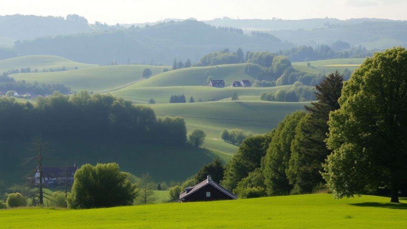 Grüne Landschaft mit Hügeln und Bäumen bei Helmstedt Barmke.