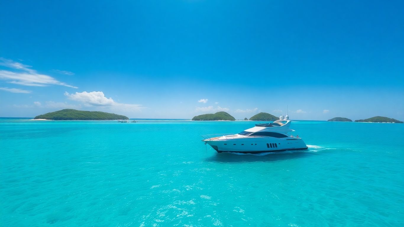 Luxury yacht sailing in Exuma's clear turquoise waters.