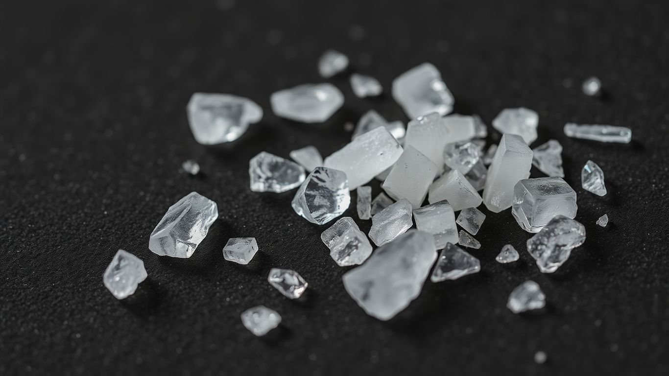 Clear crystal shards on a dark surface.