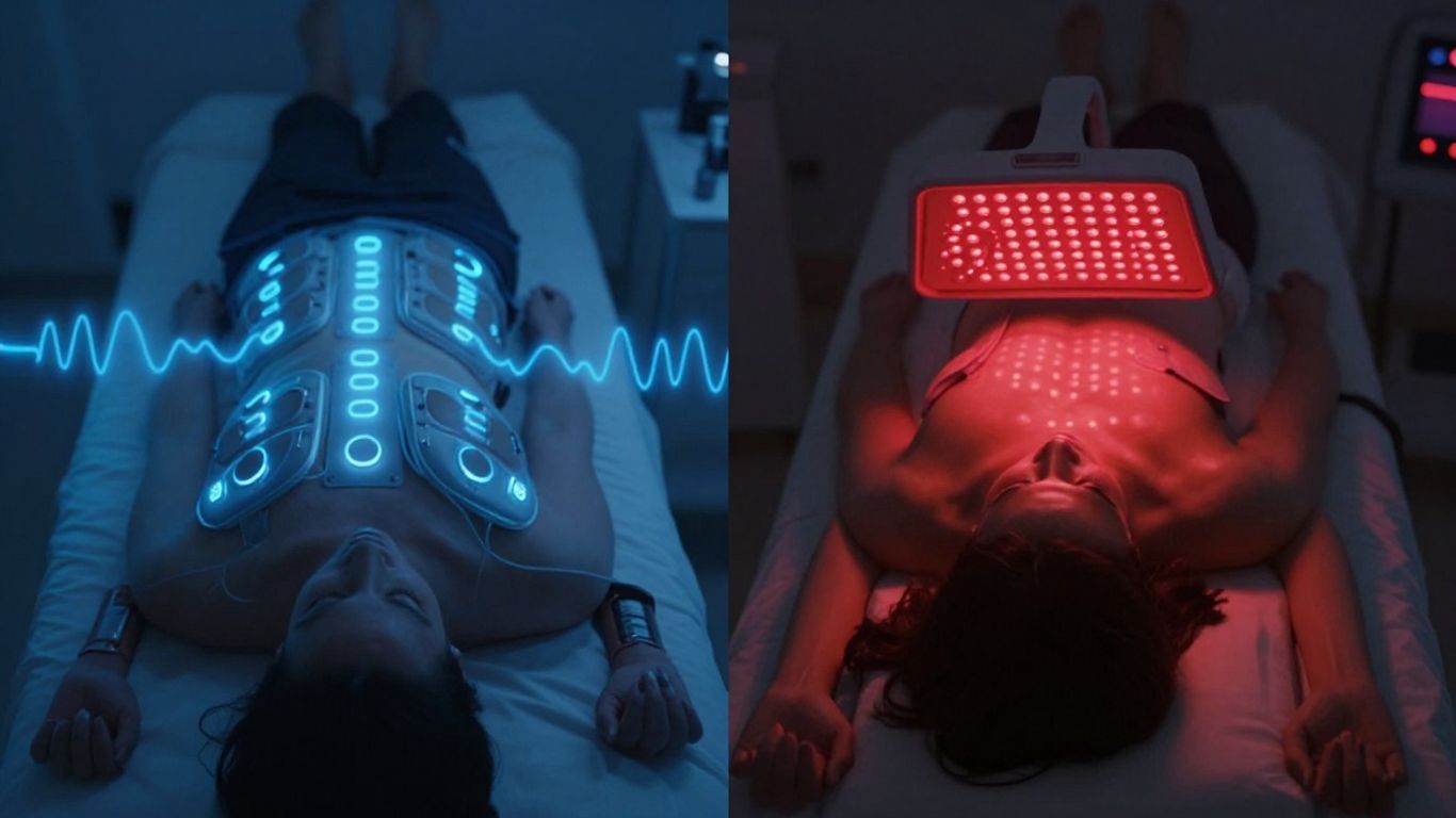 PEMF and red light therapy comparison image.