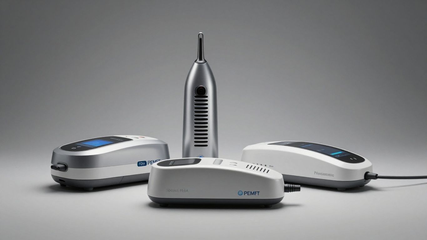 FDA approved PEMF devices arranged for display.