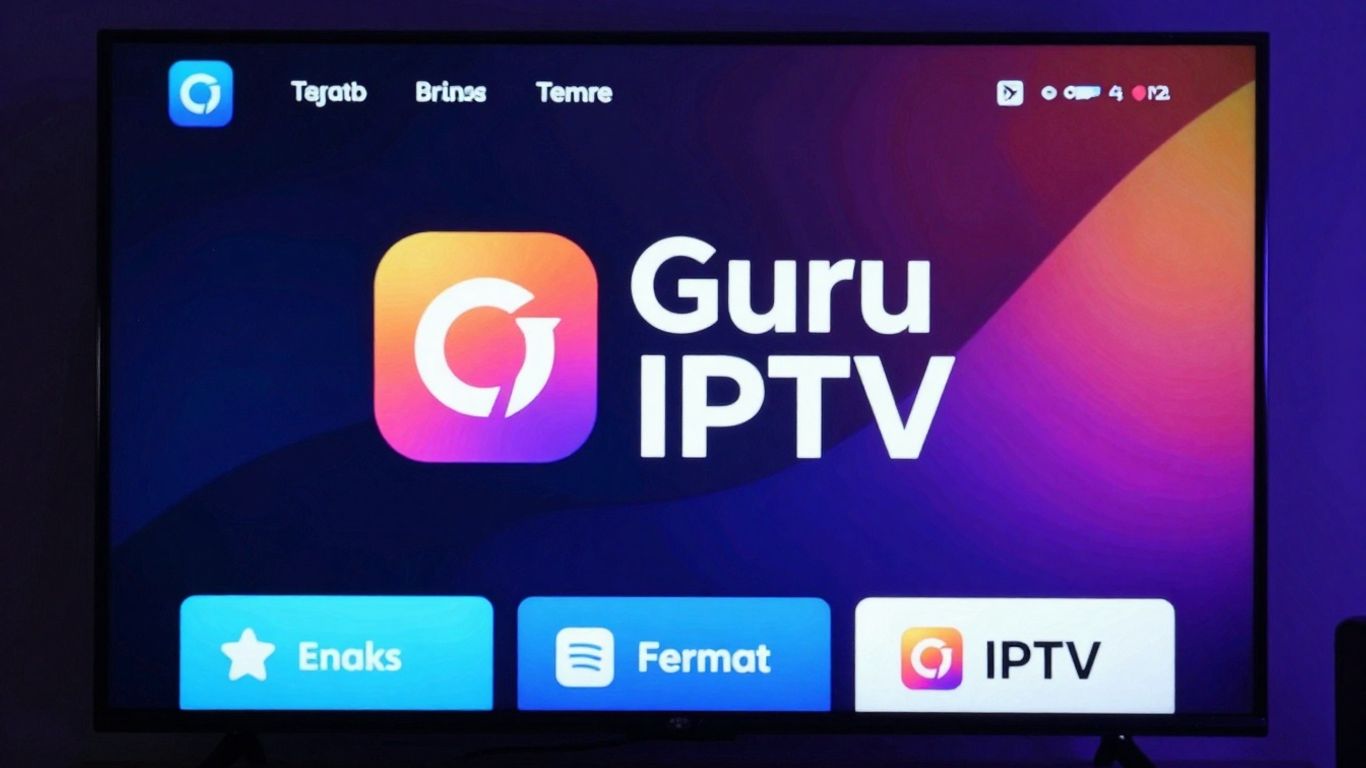Guru IPTV app interface on a television screen.