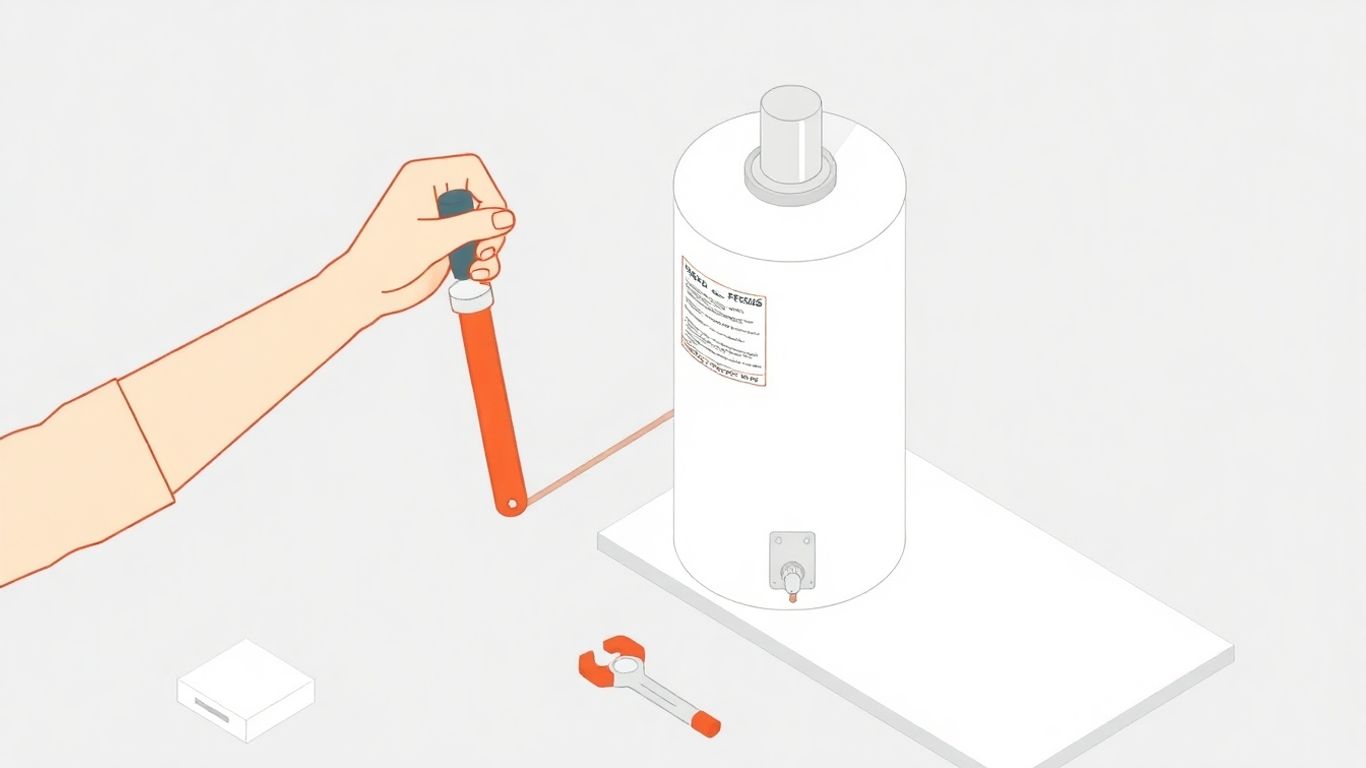 Person replacing thermocouple on water heater isometric illustration