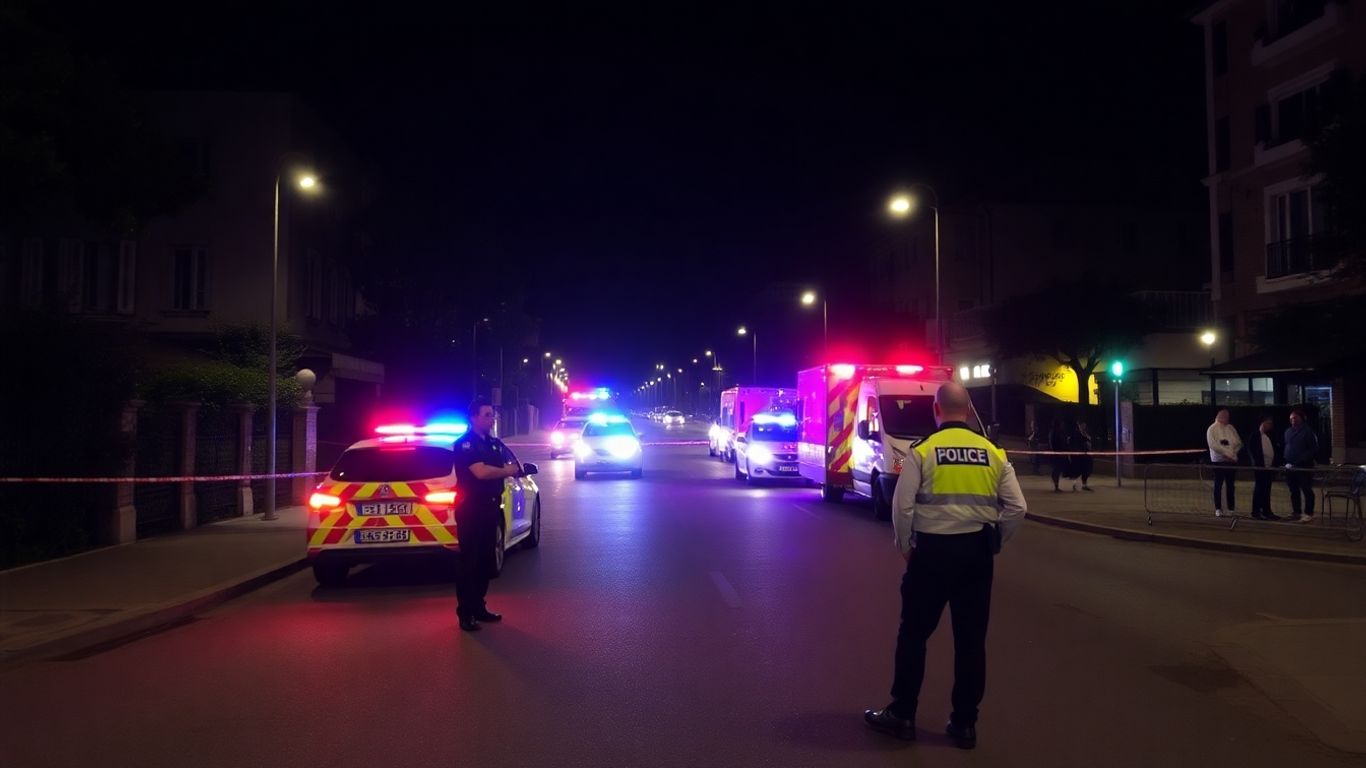 Voitures de police et cordon de sécurité la nuit à Nice.