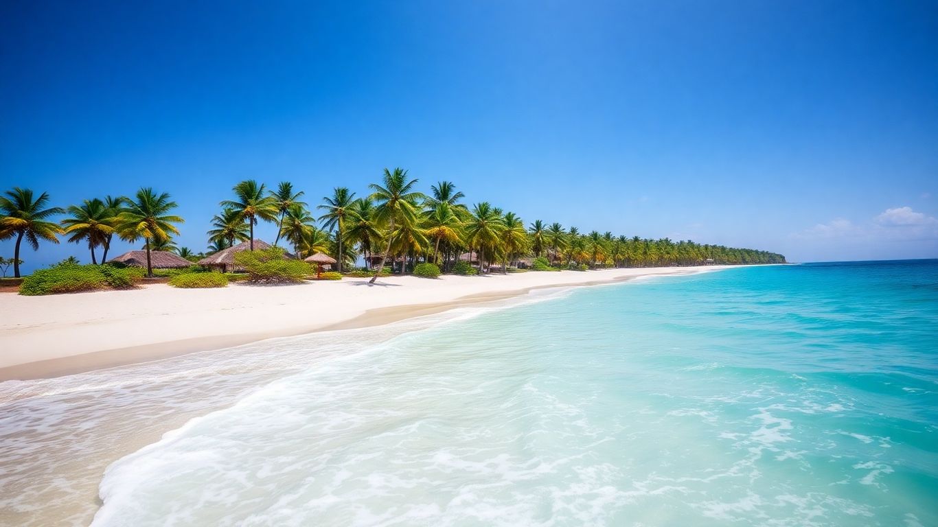 Beautiful Mexican beach with turquoise water and palm trees.