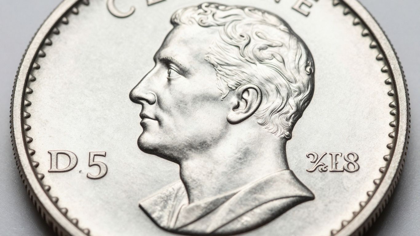 Close-up of a proof coin's mirror and frosted finish.