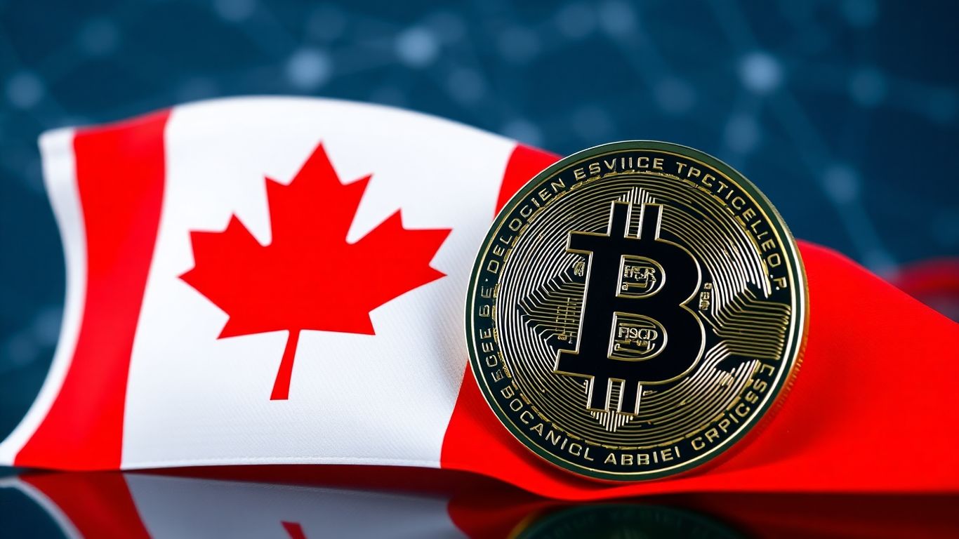 Canadian flag and digital currency coin