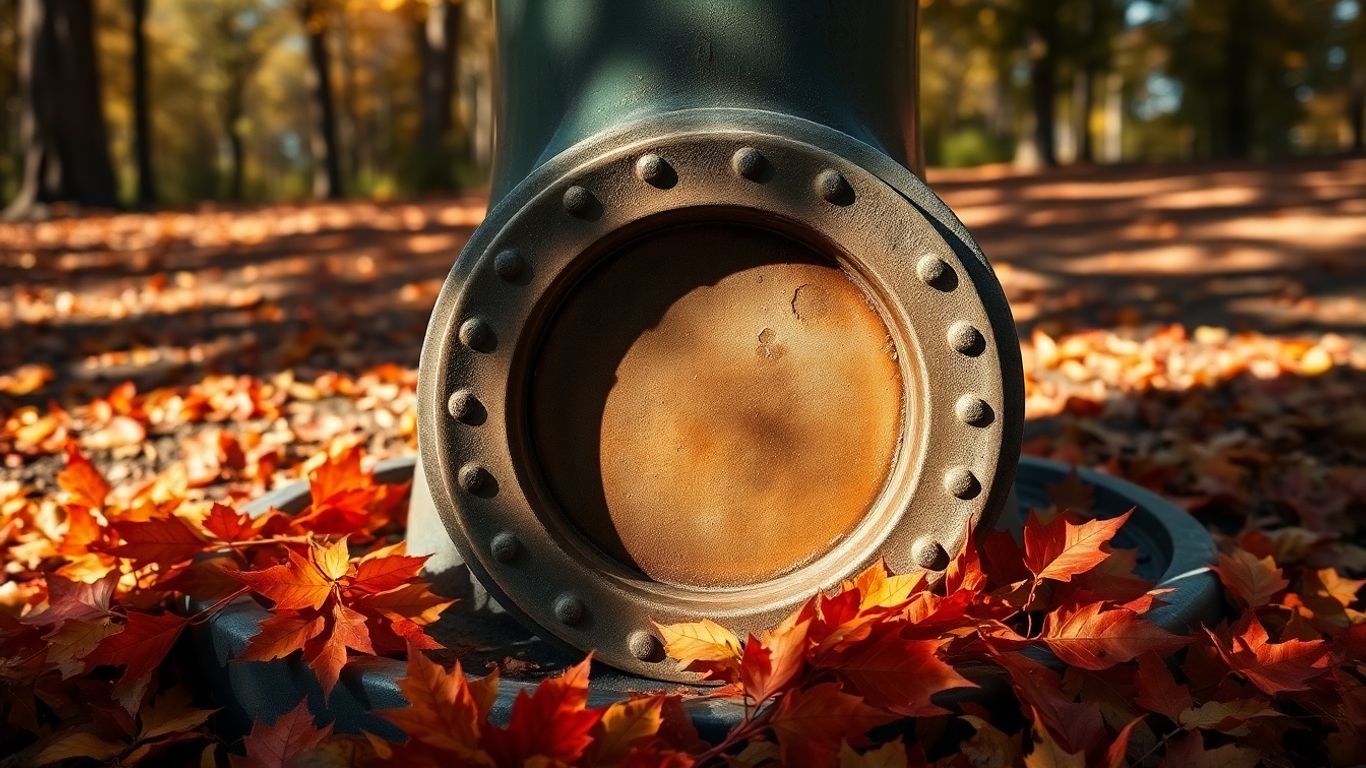 Well seal with autumn leaves and sunlight.