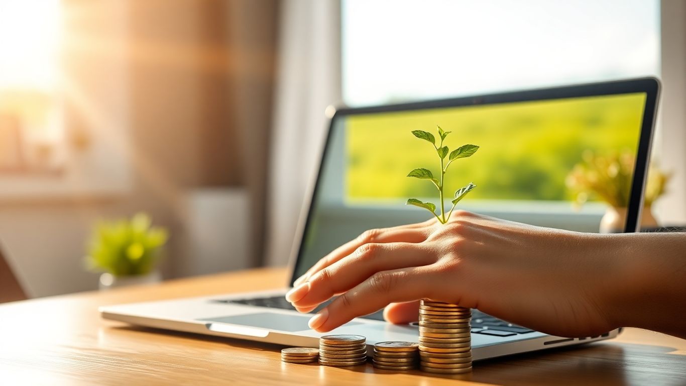 Dinheiro crescendo como planta em ambiente tranquilo.