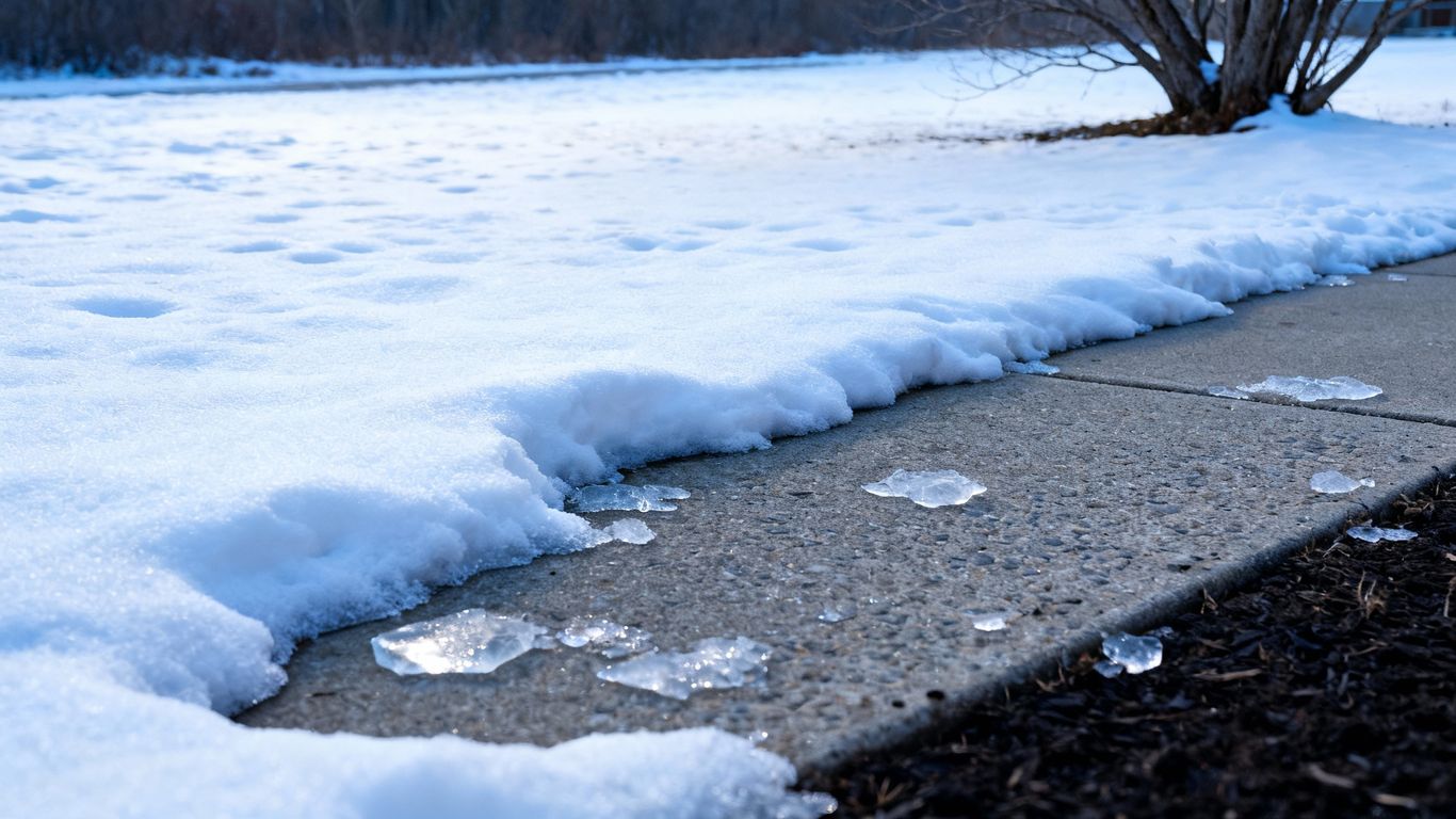 Snowy concrete driveway in winter.