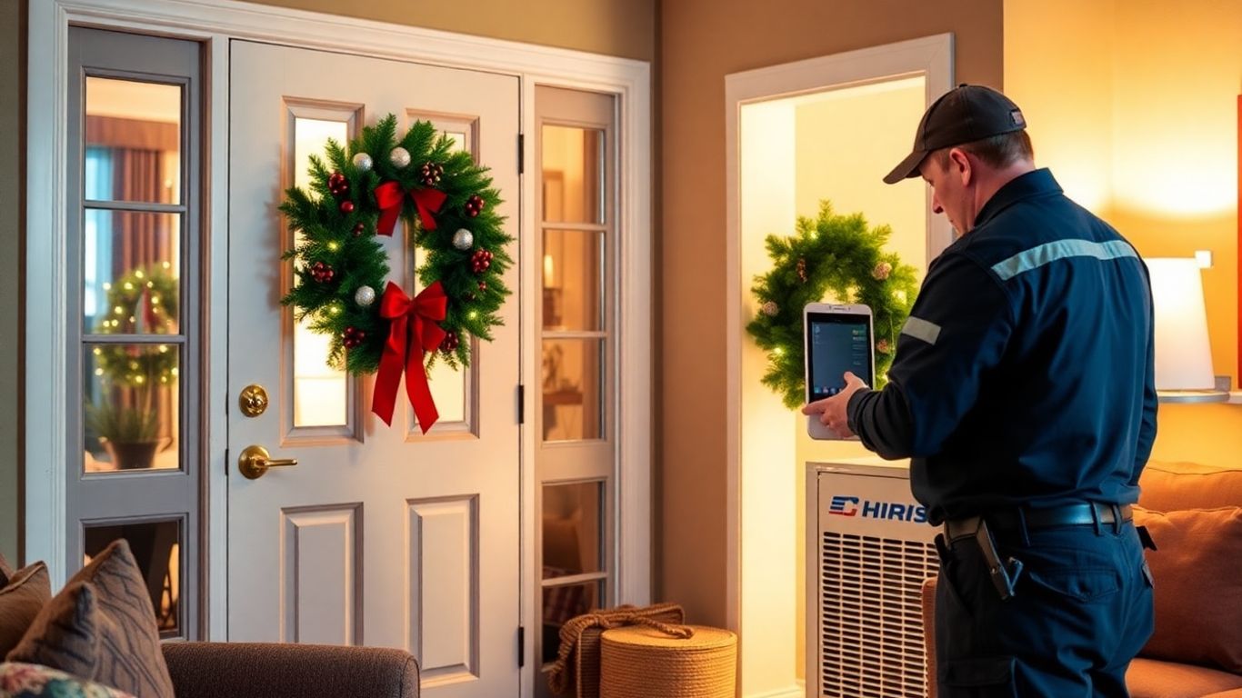 HVAC technician servicing a home before the holidays.